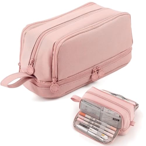 Image of Storio Pencil Box Pouch for School Kids Girls & Boys Aesthetic | Cute Stationary Compass Box Case Organiser - Pink