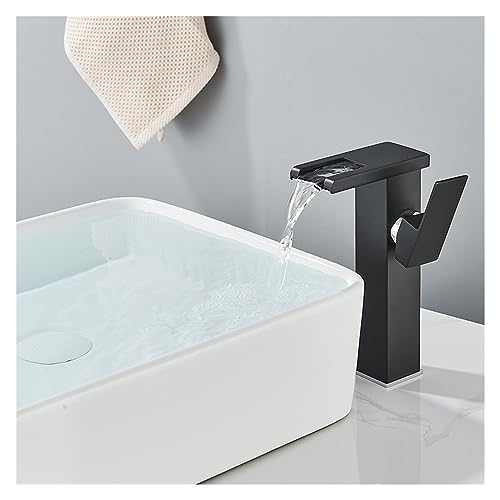 Grifo de Lavabo Negro LED de Lujo, Grifo Alto y bajo, baño, Flujo único de Agua fría y Caliente para...