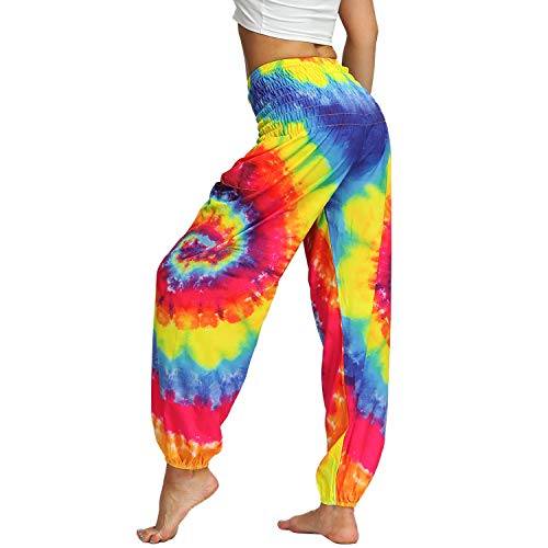 Lu's Chic Women's Tie Dye Harem Pants Thai Smocked Waist Dancing Loose Comfy Long Hippie Pants Style1 One Size #TOP4
