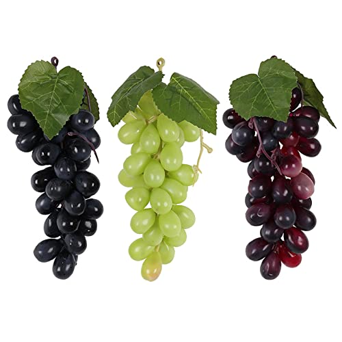3 Piezas Uvas Artificial Decorativas Simulación Uvas Uvas Falsas Uvas de Plástico Realista Uvas Racimos de Uvas Artificiales para Cocina Oficina Decoración Fiestas Boda Accesorios Fotos Disparos Cover