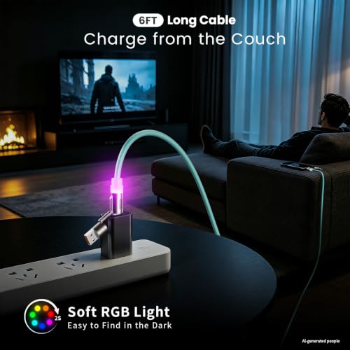 Image of USB C Cable, 240W Fast Charging Type C Charger Cord with E-Mark Chip, 6FT | Silicone Braided 4 in 1 Charging Cable with Light, iPhone Charger for 17-12, S26, iPad, Carplay, Travel Camping Essentials