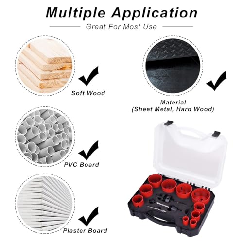 Juego de 19 brocas para agujeros de acero bimetálico de 19 a 64 mm con mandriles para madera, yeso, aluminio, plástico y placas de yeso miniatura 5
