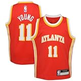 Outerstuff Trae Young Atlanta Hawks #11 Kids Size 4-7 Icon Player Name & Number Jersey (Red, Kids Medium-5/6)