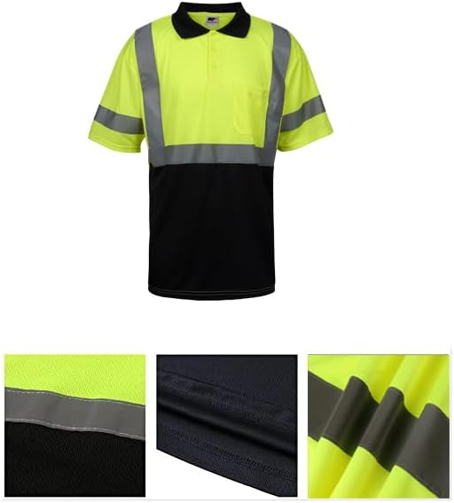 Miniatura 3 de L&M Hi Vis Camiseta Polo ANSI Clase 3 Reflectante Seguridad Lima Naranja Negro Manga Larga Corta Alta Visibilidad