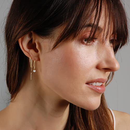Created Opal Earrings For Women - Dangly Earrings For Woman, White Opal Gold Long Earrings, Double Earrings For Two Holes, Gold Opal Drop Earrings, 14K Gold Plated Gold Threader Earrings For Women #TOP7