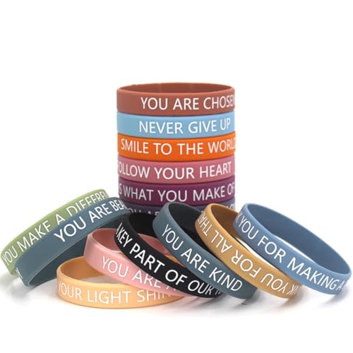 12 Piezas Pulseras de silicona motivacionales de 20 cm con escritura colorida,...