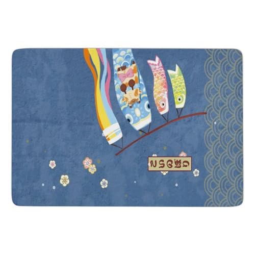 カーペット 可愛い 鯉のぼり 青海波 猫柄 和風 ラグマット ドアマット ラグ 滑り止め付 耐摩耗性 抗菌防臭 長方形 柔らかい 折り畳み ベッドサイド ホール 子供部屋 書斎 居間 寝室用 廊下マット 150*100cm