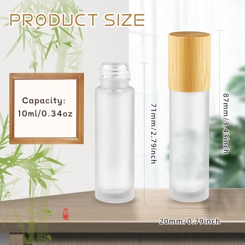 Cositina 24 Pcs 10ml/0.34oz Glass Roller Bottles Refillable Perfume Bottles with Roller Balls & Bamboo Lids for Travel Essential Oils - White Frosted2