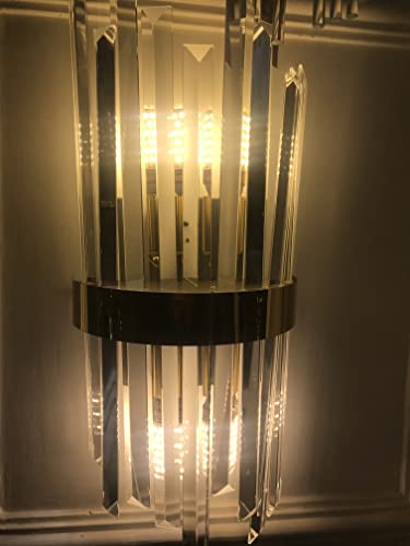 Image of Sanleen Modern Crystal Wall Light | Luxury Glass Wall Sconce Lamp for Living Room, Bedroom, Dining Room & Hallway | Gold Finish Decorative Wall Light Fixture | Premium Home Decor Lighting