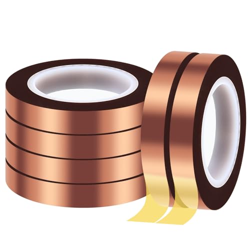 Image of High Temperature Heat Resistant Tape, Adhesive Heat Tape for Sublimation,Electronics,Soldering,Circuit Board,Heat Press (Brown /10mm*33m /6pcs)