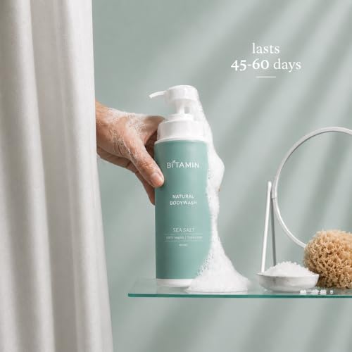 Image of Bitamin Natural Body Wash 400ml | Moisturising Body Cleanser for Men & Women | Vitamin E and Ceramides for Skin Barrier | Vegan, Toxin Free, Brightening Bodywash | Seasalt for Dry Skin.