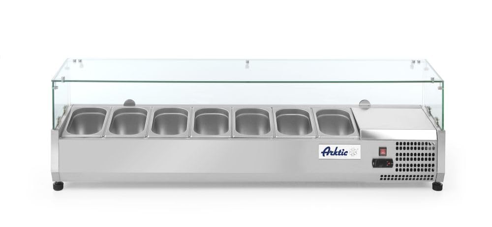 HENDI Vitrina expositora refrigerada GN 1/4 para servicio - 7x GN 1/4-230V / 180W - 0/8˚C - 1505x335x(H)430 mm