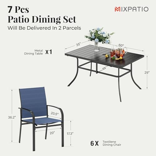 Image of MIXPATIO Patio Dining Set 7 Piece Outdoor Furniture Set with Metal Patio Dining Table with Umbrella Hole for Deck Garden Backyard Lawn Poolside
