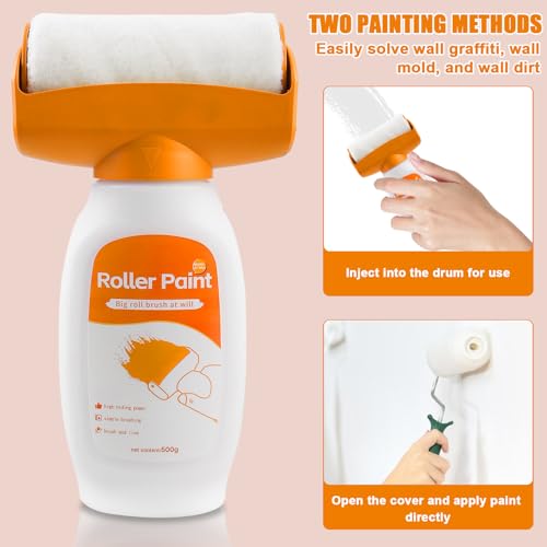 2 Stück Wandreparatur RollbüRste, 500g Wandfarbe Ausbessern Weiß mit Wandreparaturpaste, Weiße Wandreparaturroller Farbe Wandfarbe Reparatur für Graffiti Kratzer Flecken Risse und Beschädigte Wände