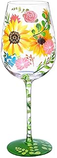 NymphFable Hand Painted Sunflower Wine Glass Artisan Painted Glass 15oz Personalised Gift for Birthday Anniversary