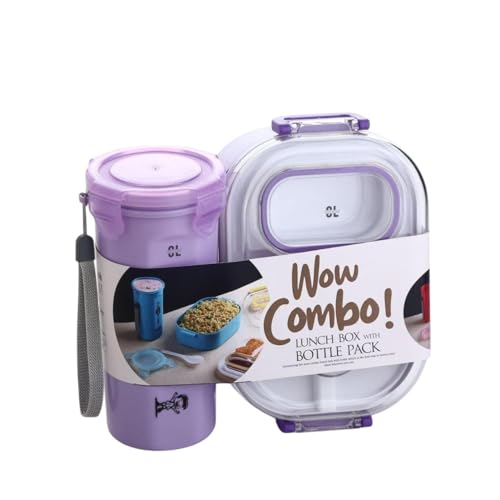 Image of 3 Compartment Lunch Box with 1 Lid Box & Water Bottle Combo | Spoon Fork Included | Leak Proof Lock Mechanism | Microwave Dishwasher & Freezer Safe for Kids & Adults