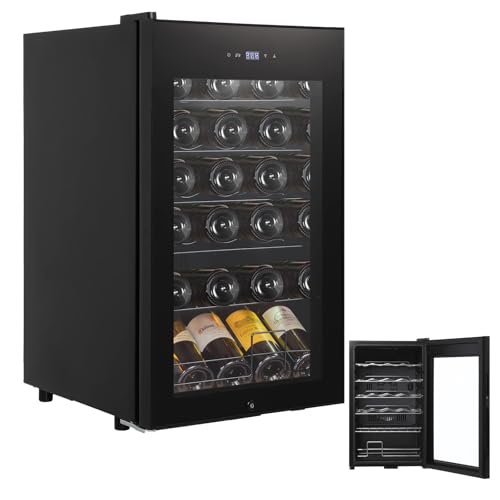 24 Bottle Mini Wine Fridge-Freestanding Wine Cellar Cooler Fridge with Glass Door