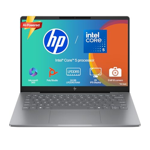 Image of HP OmniBook 7, Intel Core 5 210H Laptop, (16GB LPDDR5,512GB SSD), 2K,IPS, Anti-Glare, 14'' /35.6cm, Win 11, M365, Office 24, Meteor Silver,1.5kg, 5MP Camera w /Privacy Shutter, Backlit, fs0789TU