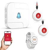 WiFi Caregiver Pager System with Emergency Button for Elderly - 1 SOS Alert Watch + 2 Wireless Call Buttons + 1 Receiver for Seniors Patient Disabled Kids (2.4GHz WiFi, No Monthly Fee)