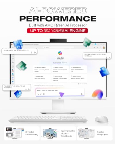 Image of ASUS 27 inch Touchscreen All-in-One Desktop, AMD Ryzen AI 7 350, Copilot+ AI PC | 32GB DDR5 RAM, 2TB SSD, 27 inch IPS FHD Display, AMD Radeon 860M, Wi-Fi 6, Windows 11 Pro, Wireless Keyboard and Mouse Combo