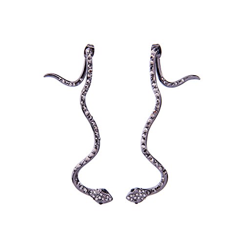Miss Kiss Punk Alloy Snake Earrings Crystal Mosaic Dangle Drop Snake Earrings for Women and Girls (Black)