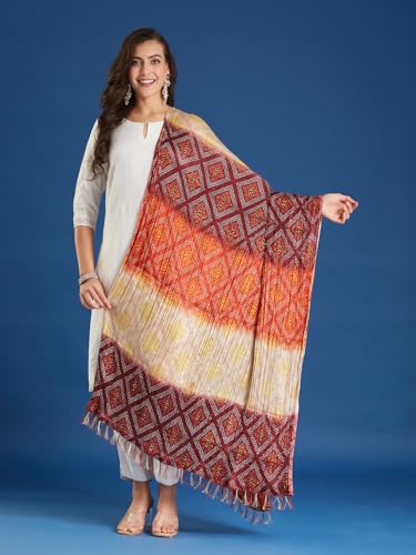 Image of Women's Silk Blend Abstract Pattern Red Dupatta with 2.20 Meters | Women's cotton printed dupatta with tassels -Red Shed Patta