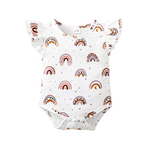 Sobowo 0-3 Months Baby Girl Clothes Summer Newborn Baby Girl Skirt Set Ruffle Romper Floral Bowknot Tutu Dress Headband 3Pcs Infant Summer Clothes Set 0-18M (Rainbow, 0-3 Months) #TOP1