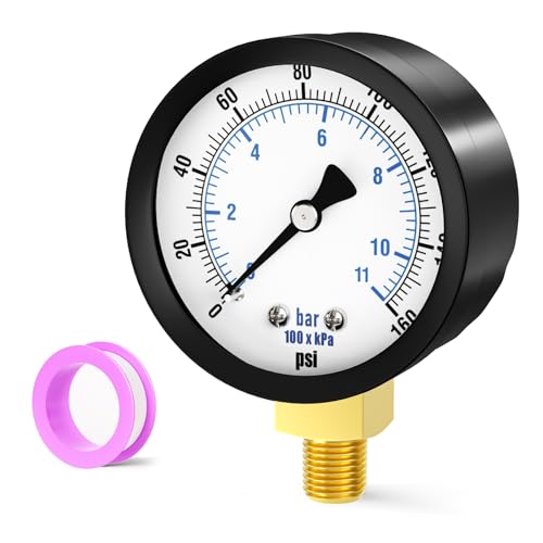 Image of 0-160PSI Well Pump Pressure Gauge 2 inch Dial Size, 1 /8 inch NPT Lower Mount, 3-2-3% Accuracy, for Tube, Water Pump, Gas, Liquid, Pressure Test