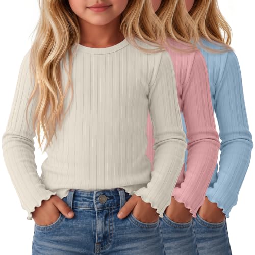 Image of 3 Pack Toddler Girls Cute Long Sleeve Cotton Shirts