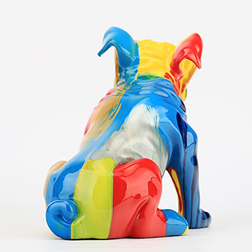 Resin Colorful French Bulldog Statue Decor，Dog Sitting With Sunglasses Figurines,Unique Statues For Home Decor Accents, Living Room Bedroom Office Decoration,Red Blue Yellow Sculpture,Memorial Gift #TOP6