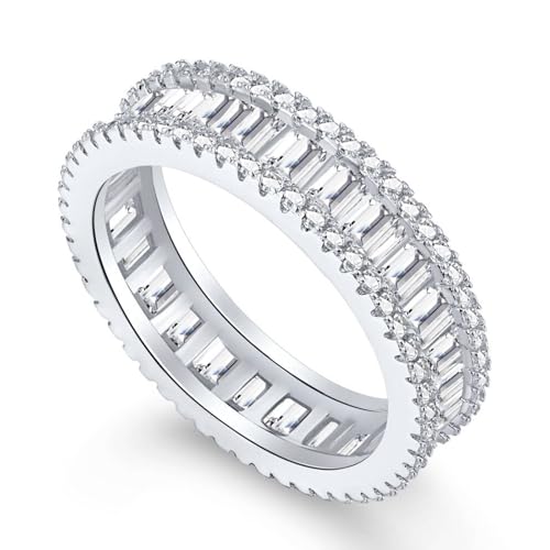 Eternity Ring Wedding Band for Women 925 Sterling Silver Round/Baguette/Princess Cut Cubic Zirconia Promise Engagement Rings Size 5-10