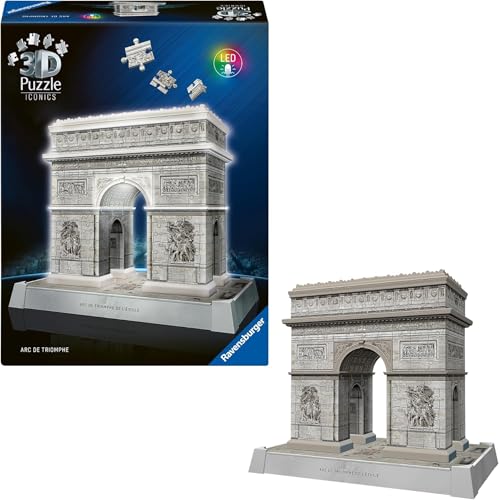 Ravensburger - Puzzle 3D Adultos Arco del Triunfo LED | Puzzles 3D para Adultos Y Niños De 8 Años O Más | Maquetas para Montar De 216 Piezas | Regalos Niños 8 Años O Más