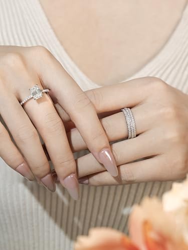 Solitaire Engagement Rings 1ct Moissanite Ring for Women, 8 * 6MM Main Stone Emerald Cut, D Color VVS1 Simulated Diamond Wedding Promise Proposal Ring for Wife birthday gift, All Size3