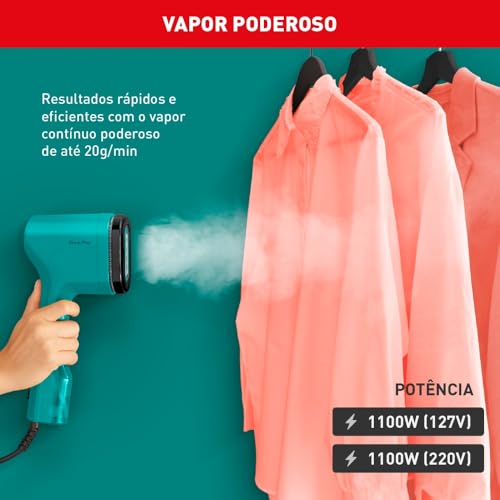 Vaporizador de Roupas Arno Pure Pop Verde, Higieniza e Desodoriza, 1100W, Aquece em 15s, Portátil, H