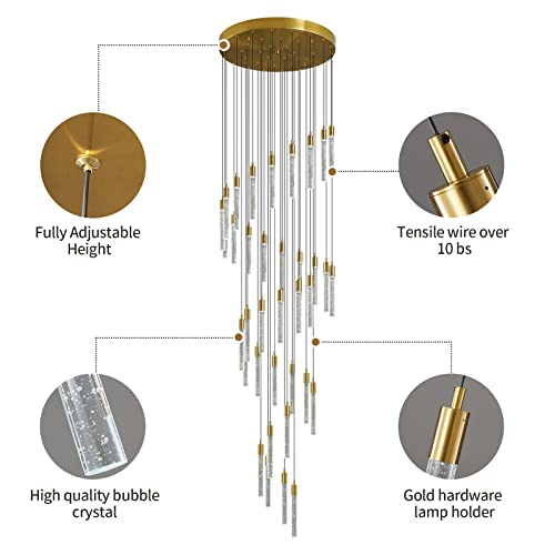 Image of 36-Light Modern Living Room Chandelier Gold Brass Finish Crystal Ceiling Pendant Lights LED Dimmable 216W 6000K Staircase Large Chandeliers for Entryway Lobby Foyer High Ceiling Chandeliers