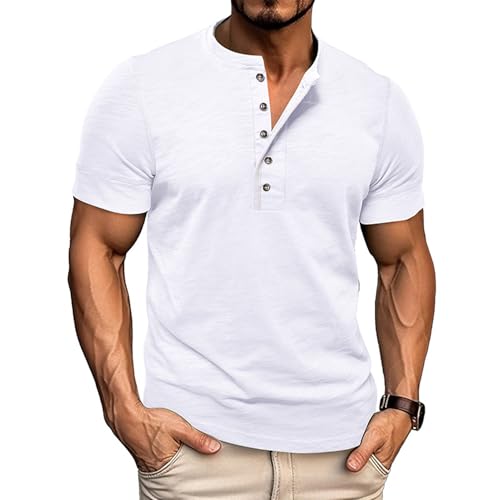 Henley T-Shirt Hommes Manches Courtes Col Rond Boutons Coupe Standard S-3XL Noir
