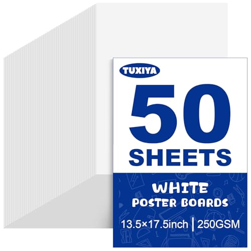 Image of TUXIYA 50 Pack White Poster Board,13.5 inch x 17.5 inch White Poster Paper Bulk | 250GSM /92LB Heavy-Weight Blank Poster Board for Arts,Craft,Projects Presentations,Drawing Scrapbooking
