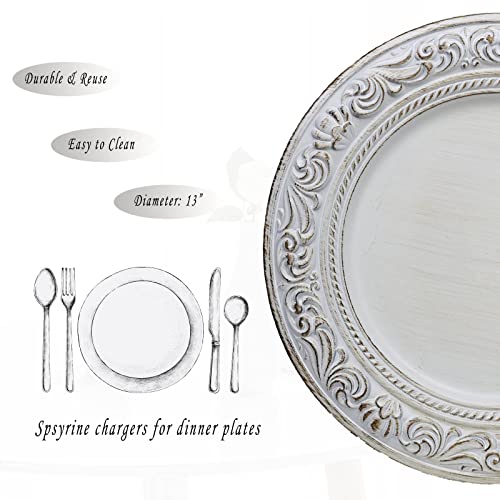 Spsyrine Baroque White Charger Plates, Set Of 6 Plastic Chargers For Dinner Plates, Wedding Holiday Party, Table Setting #TOP2