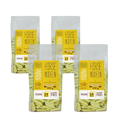 Mill & Folks Hirse-Nudeln Penne 4x200g | Vegan & Glutenfrei