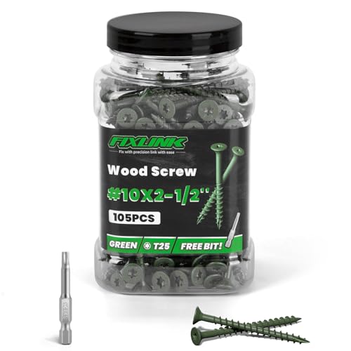 Image of Wood Screws 2-1 /2 Inch, FIXLINK Deck Screws #10 x 2-1 /2 inch, 105 PCS, Epoxy Coated, T25 Star Bit Above 1500 Hour Salt Spray Coating Outdoor Decking Screws Excellent Rust Resistant for Wood Fence, Green