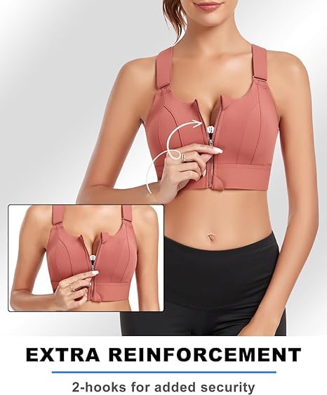 Image of Women Polyester Spandex High Impact Front Zip Sports Bra Fitness Criss Cross Back Crop Tops for Gym, Yoga & Workout - Size: M-4XL