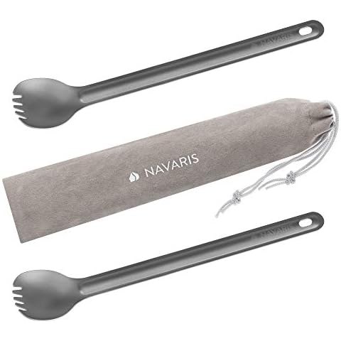 Navaris Long Handle Titanium Sporks Set Cover