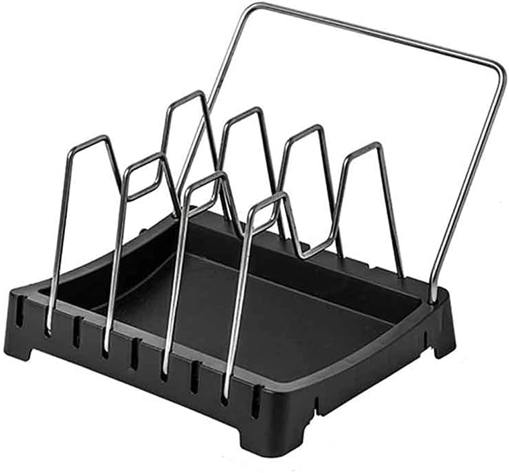 Kitchen Cookware Storage Rack Pan Lid Organizer Adjustable Bakeware Holder Stainless Steel Pantry Cabinet Storage Rack (Color : White) (Black)