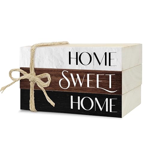 Mini Decorative Books for Home Decor, Rustic Wood Stack for Table, Home Sweet Home Decor Books for Living Room Shelf, Farmhouse Stacked Books Gift (L10)