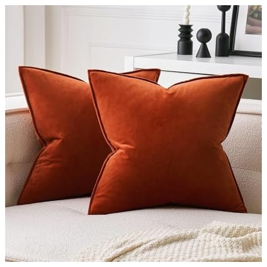 MIULEE Fall Pack of 2 Decorative Velvet Throw Pillow Covers Soft Burnt Orange Pillow Covers Soild Square Cushion Case for Sofa Bedroom Car 18x 18 Inch 45x 45cm