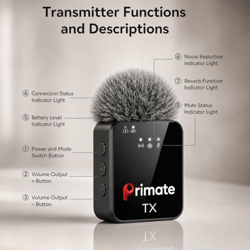 Image of Primate 3-in-1 Wireless Noise Reduction Microphone for Smartphone & Camera | 164ft Range, 20 Hours Battery Life | Ideal for YouTube, Vlogging & Interviews