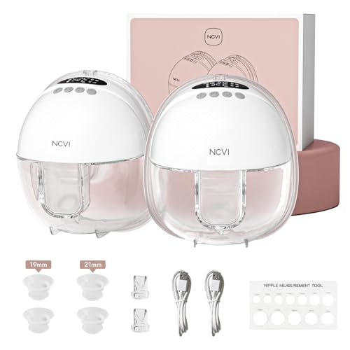 Image of NCVI Wearable Breast Pump Hands Free, Portable Electric Breastfeeding Pump with 1500mAh Battery, Quiet Operation, Smart LED Display, 4 Modes & 9 Levels, 19/21/24mm Flanges, 2 Pack, White