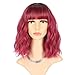 FAELBATY Short Wave Bob pink Wig With Bangs Synthetic Ombre Pink Cosplay Wig for women Halloween Wig Costume Wigs (12