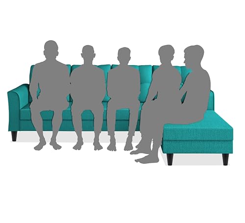 Image of Adorn India Maddox Tufted L Shape 6 Seater Sofa Set RHS (Aqua Blue) (3 Year Warranty)