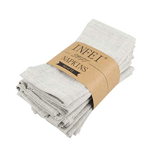 Infei Vintage Grain Cotton Linen Blended Dinner Cloth Napkins - Set Of 12 (40 X 30 Cm) - For Events & Home Use (Gray) #TOP6